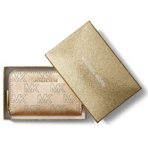 Michael Kors NIB Jet set Gold metallic Wallet with signature logo